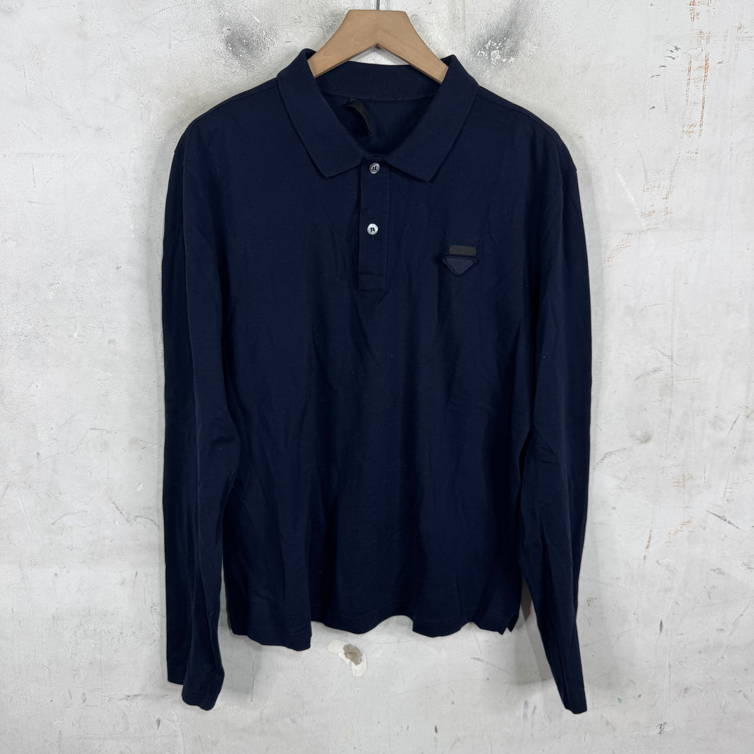 Prada Navy Badged L/S Polo