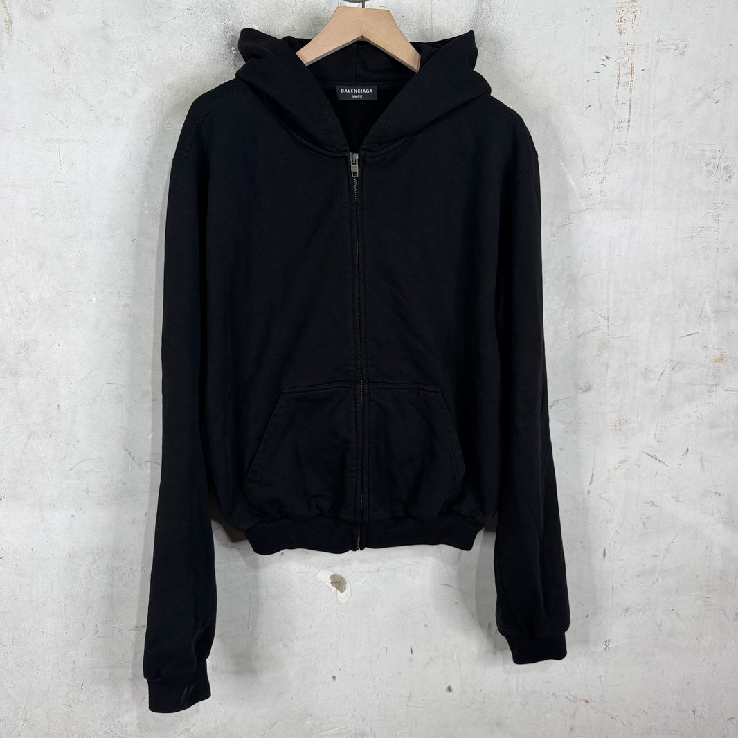 Balenciaga Shrunken Tab Logo Zip Hoodie