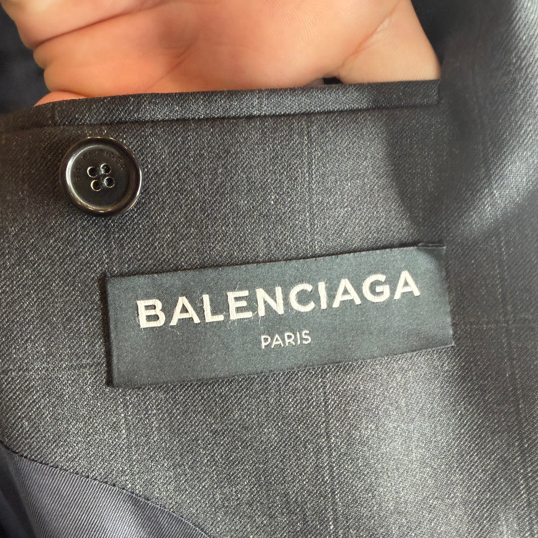 Balenciaga Sample Dark Gray Checkered Double Breasted Trench Coat