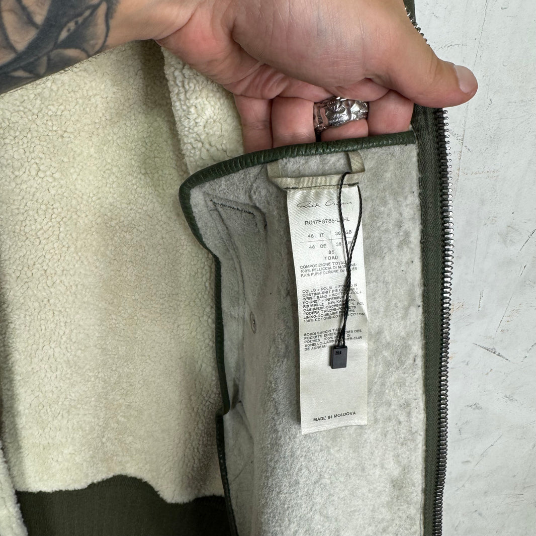 Rick Owens Blistered Leather Shearling Bomber Jacket