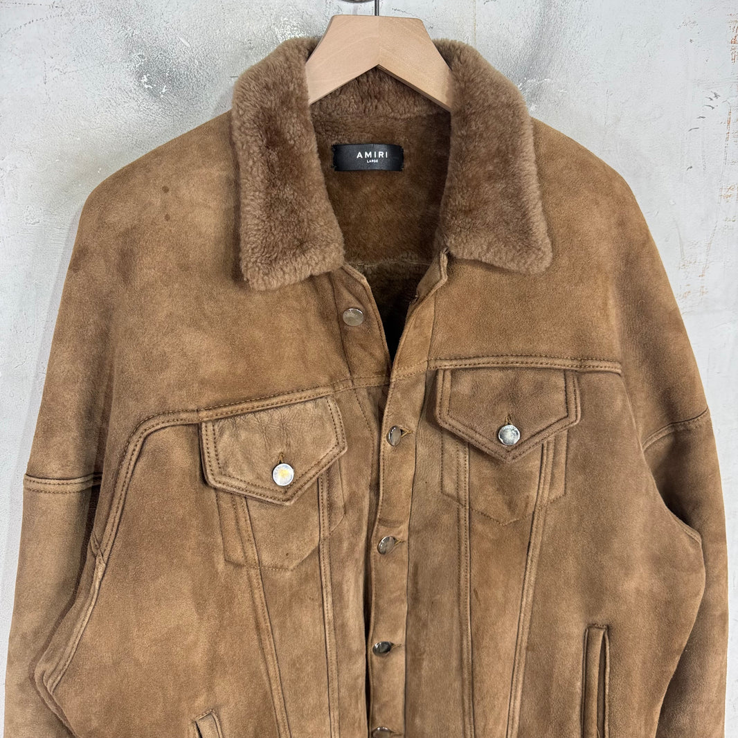 Amiri Suede Shearling Trucker Jacket