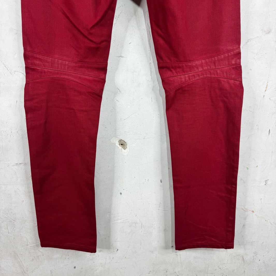 Balmain Red Waxed Biker Jeans