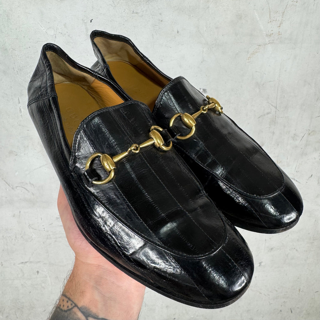 Gucci Eel Skin HorseBit Collapse Loafers