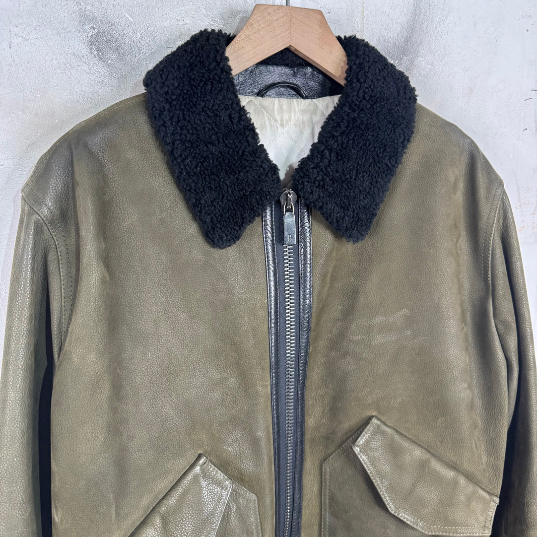 Berluti Shearling Collar Leather Bomber Jacket