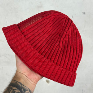 Prada Red Bar Ribbed Beanie