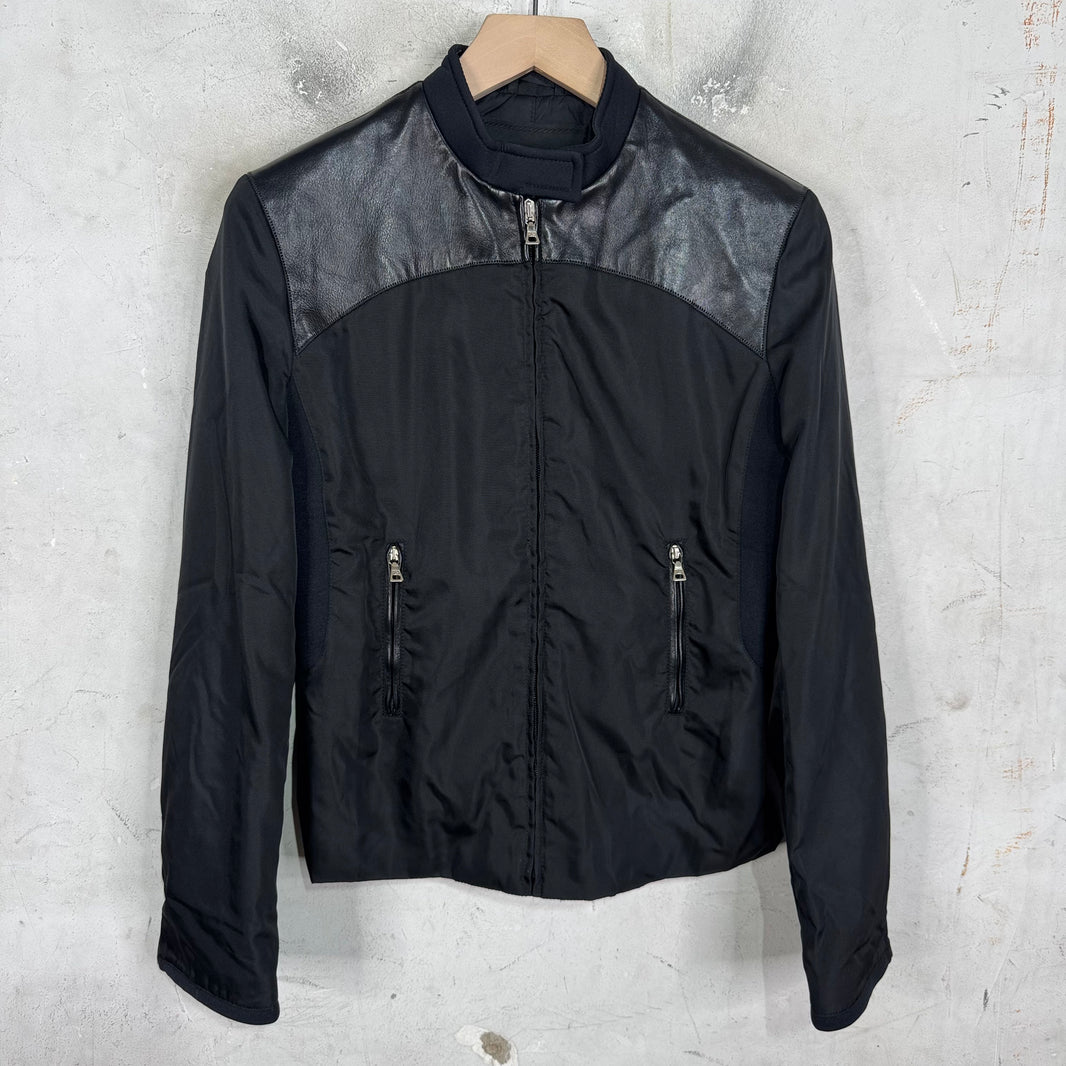 Prada Nylon Leather Trimmed Moto Jacket