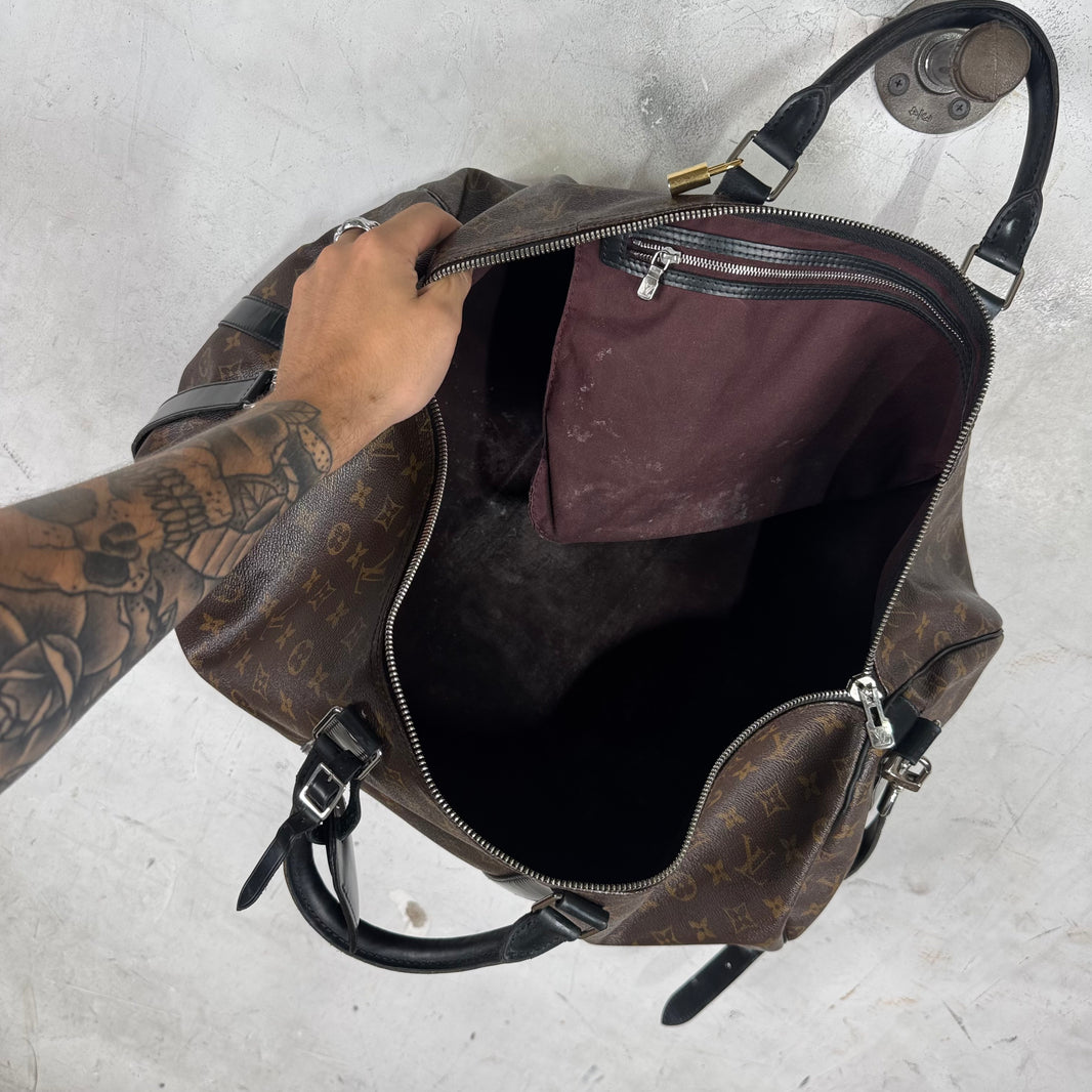 Louis Vuitton Brown Monogram Black Trim Keepal 55