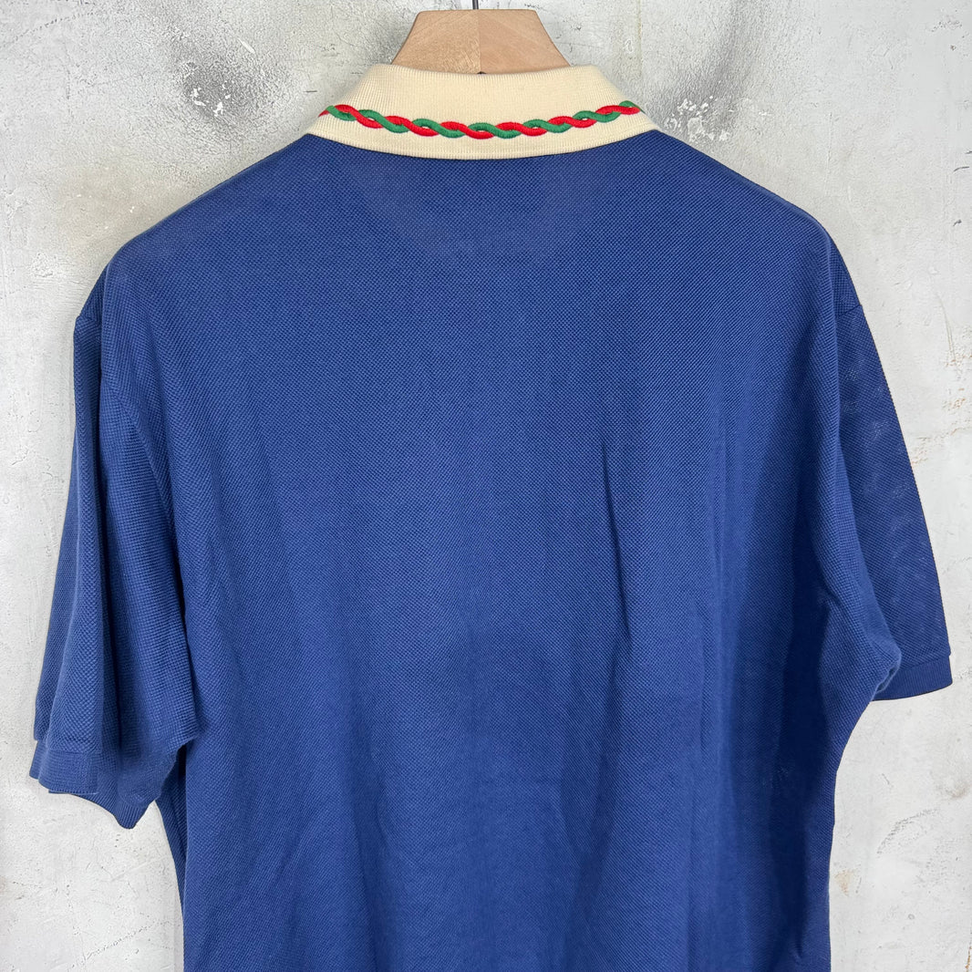 Gucci Navy Embroidered Collar Polo