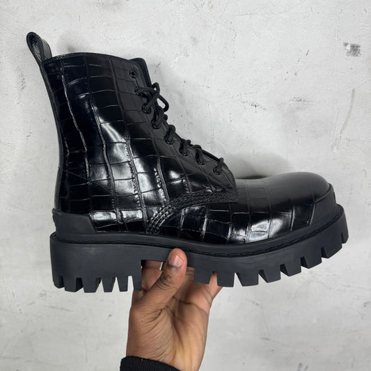 Balenciaga Leather Croc Strike Boots