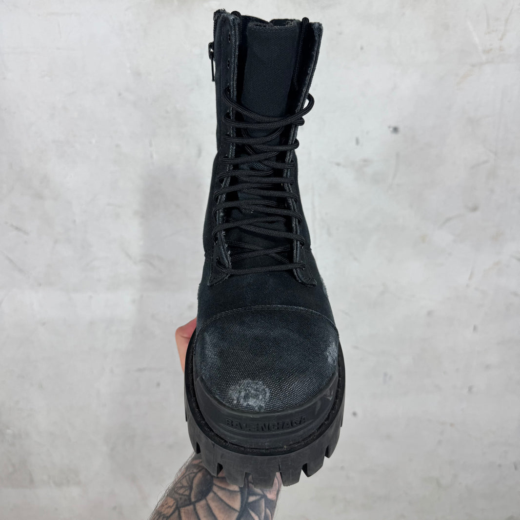 Balenciaga Black Distressed Strike Combat Boots