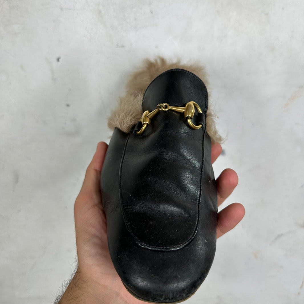 Gucci Smoked Horsebit Fur Mules