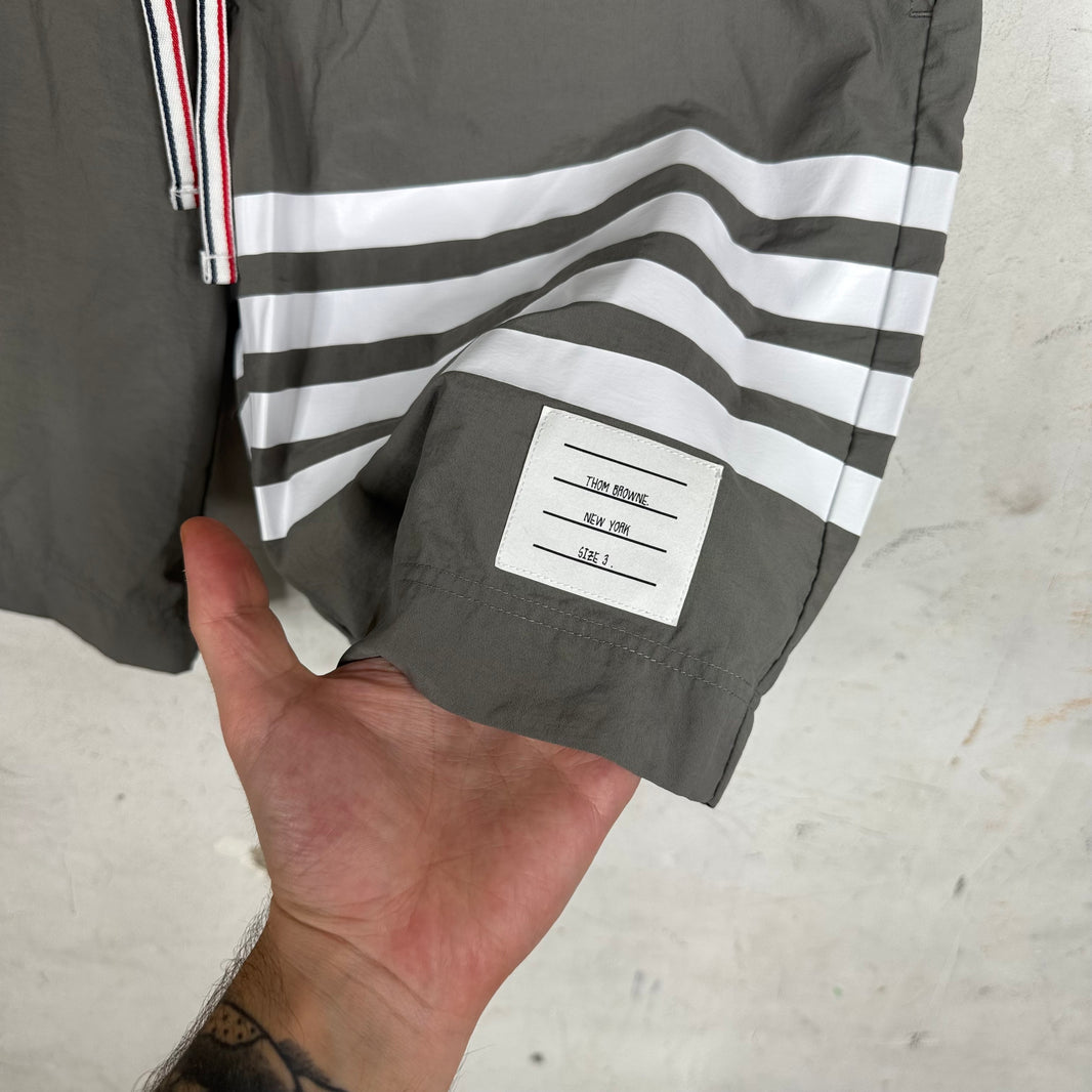 Thom Browne Grey Leg Striped Swim Trunks