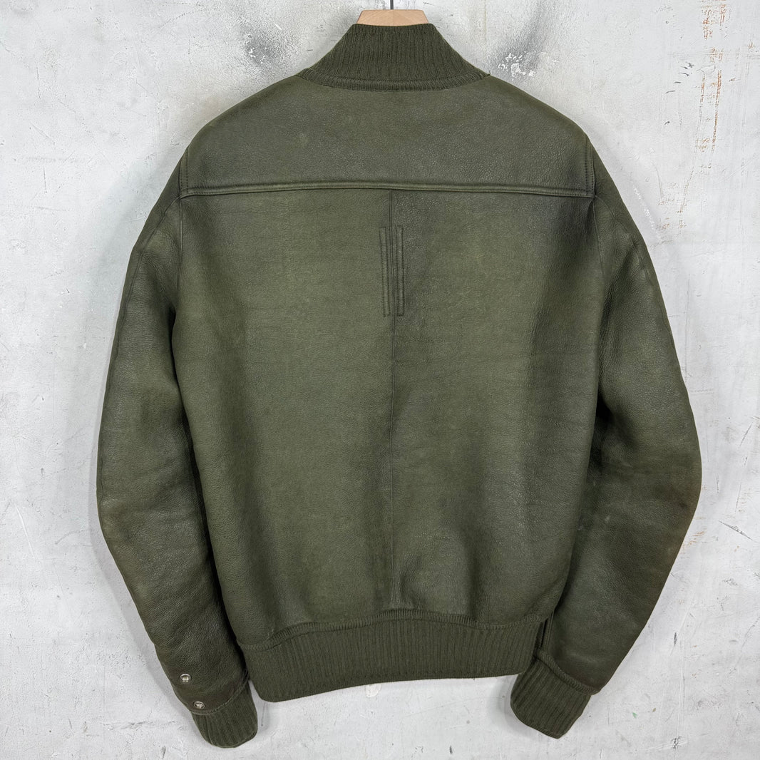 Rick Owens Blistered Leather Shearling Bomber Jacket