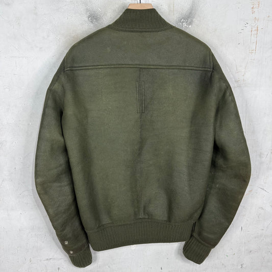 Rick Owens Blistered Leather Shearling Bomber Jacket