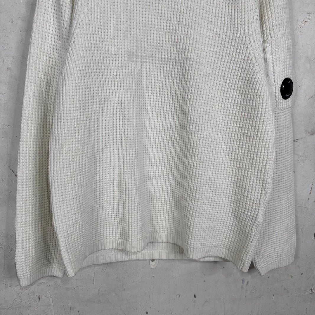 CP Company White Waffle Knitted Sweater