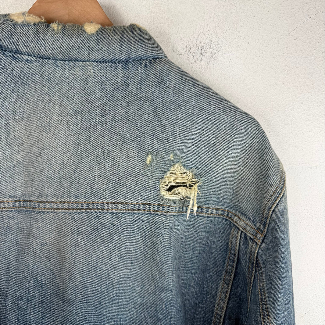 424 Distressed Puffer Collar Trucker Jacket