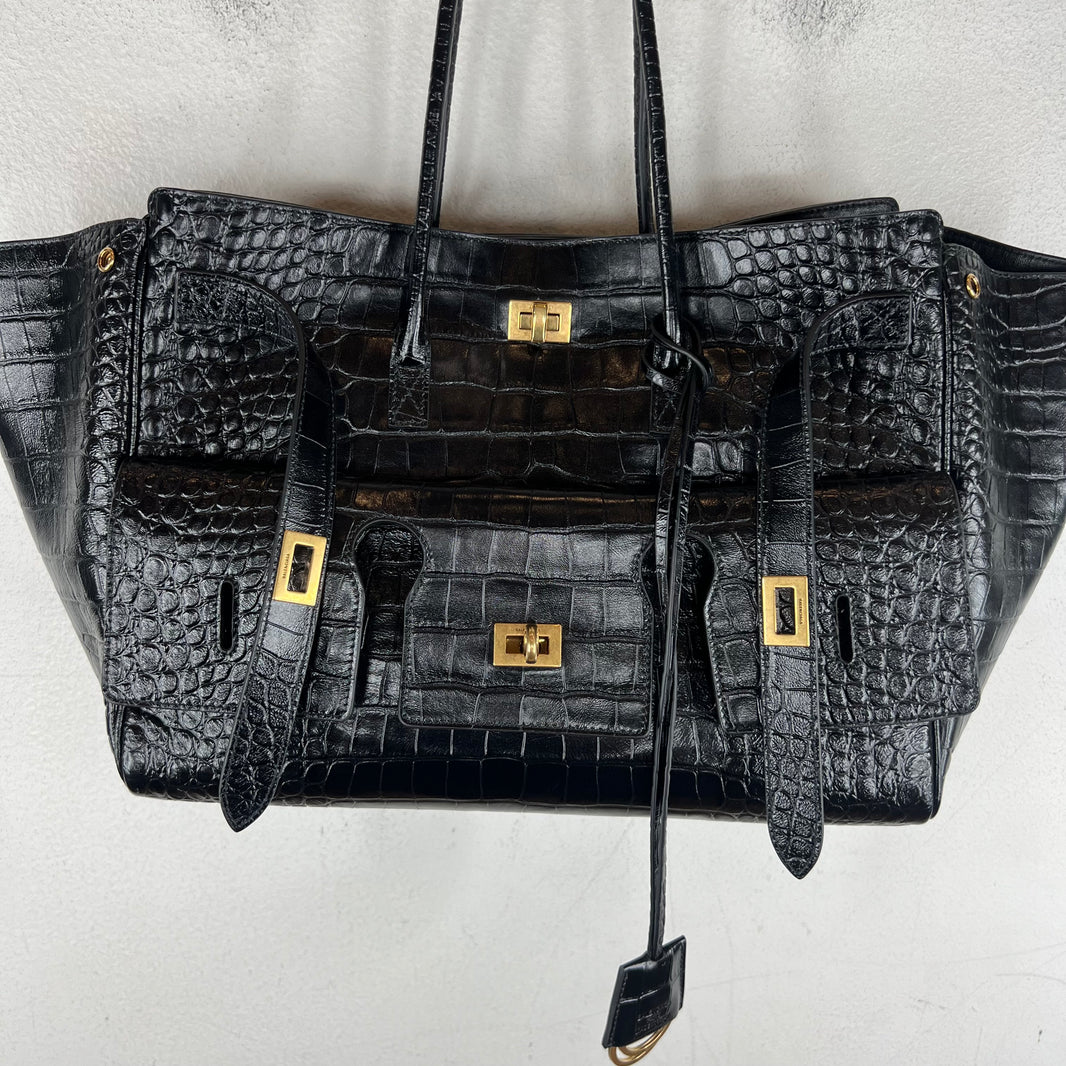 Balenciaga Medium Croc-Embossed Bel-Air Bag