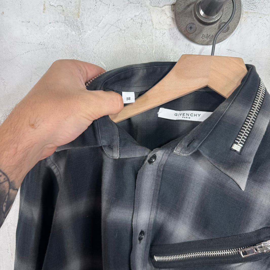Givenchy Zippered Collar Shadow Plaid Shirt
