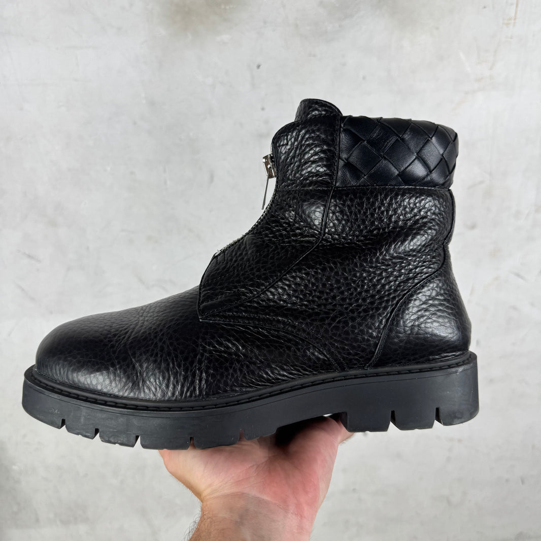Bottega Veneta Black Leather Zip Up Haddock Boots