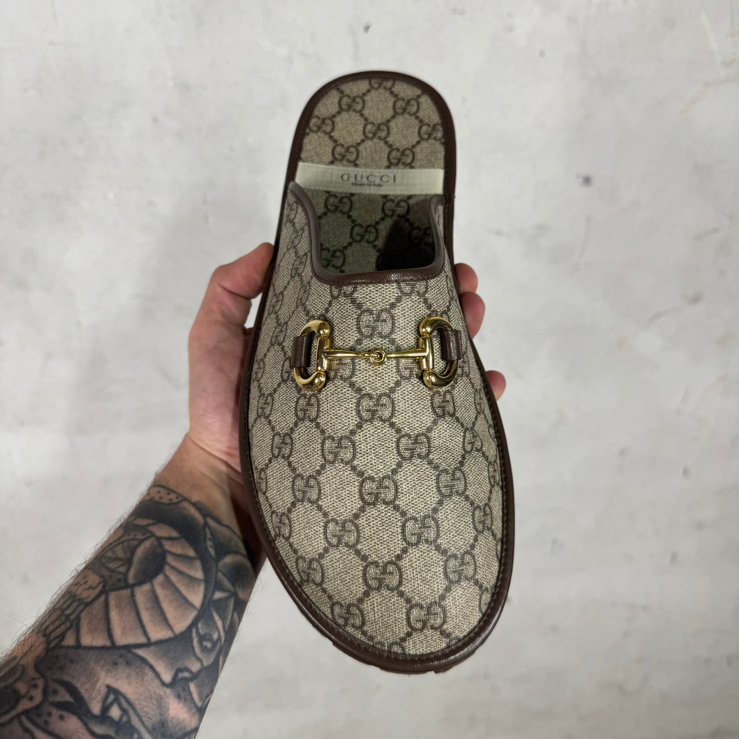 Gucci Monogram Horsebit Slides