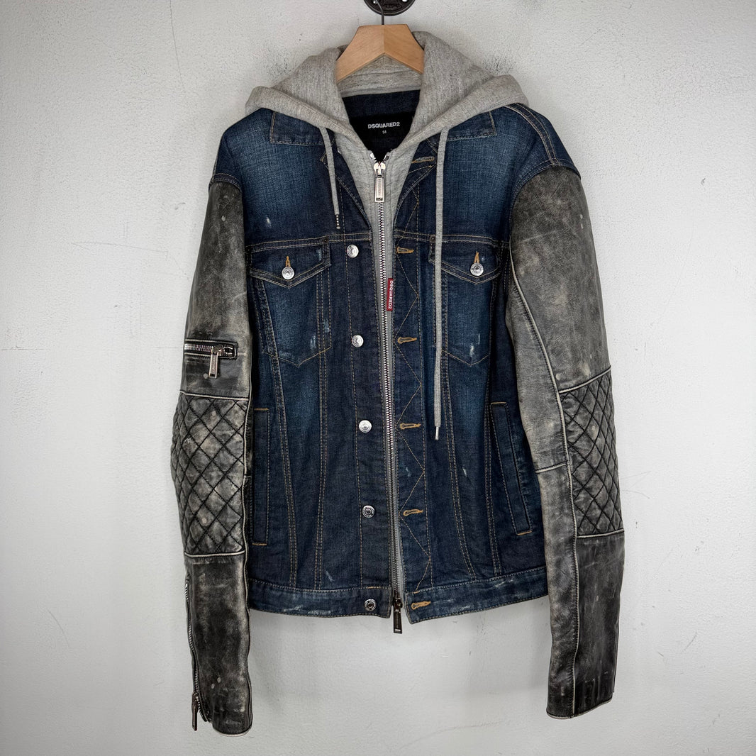 Dsquared Hybrid Leather/Denim Jacket Hoodie
