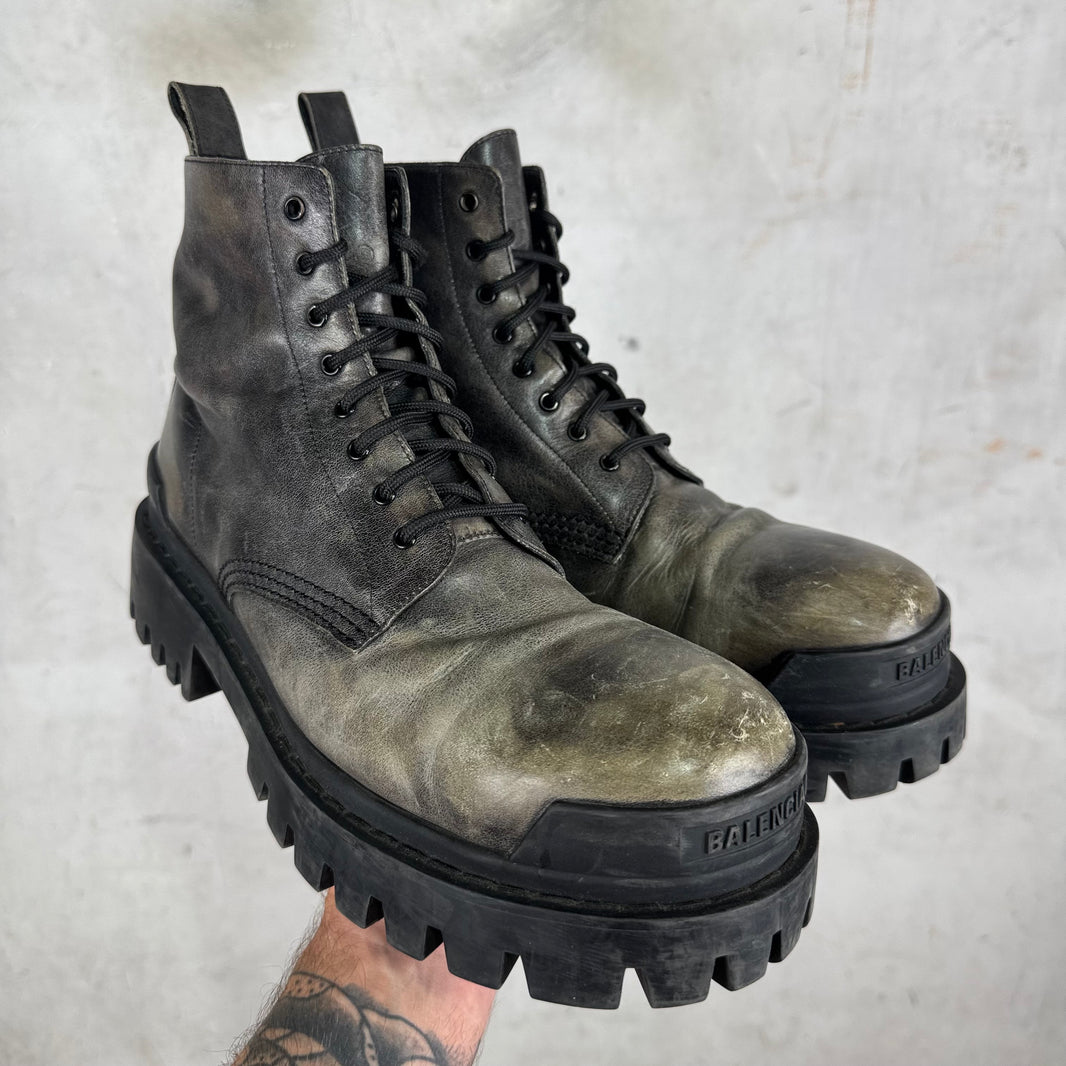 Balenciaga Distressed Leather Strike Boots