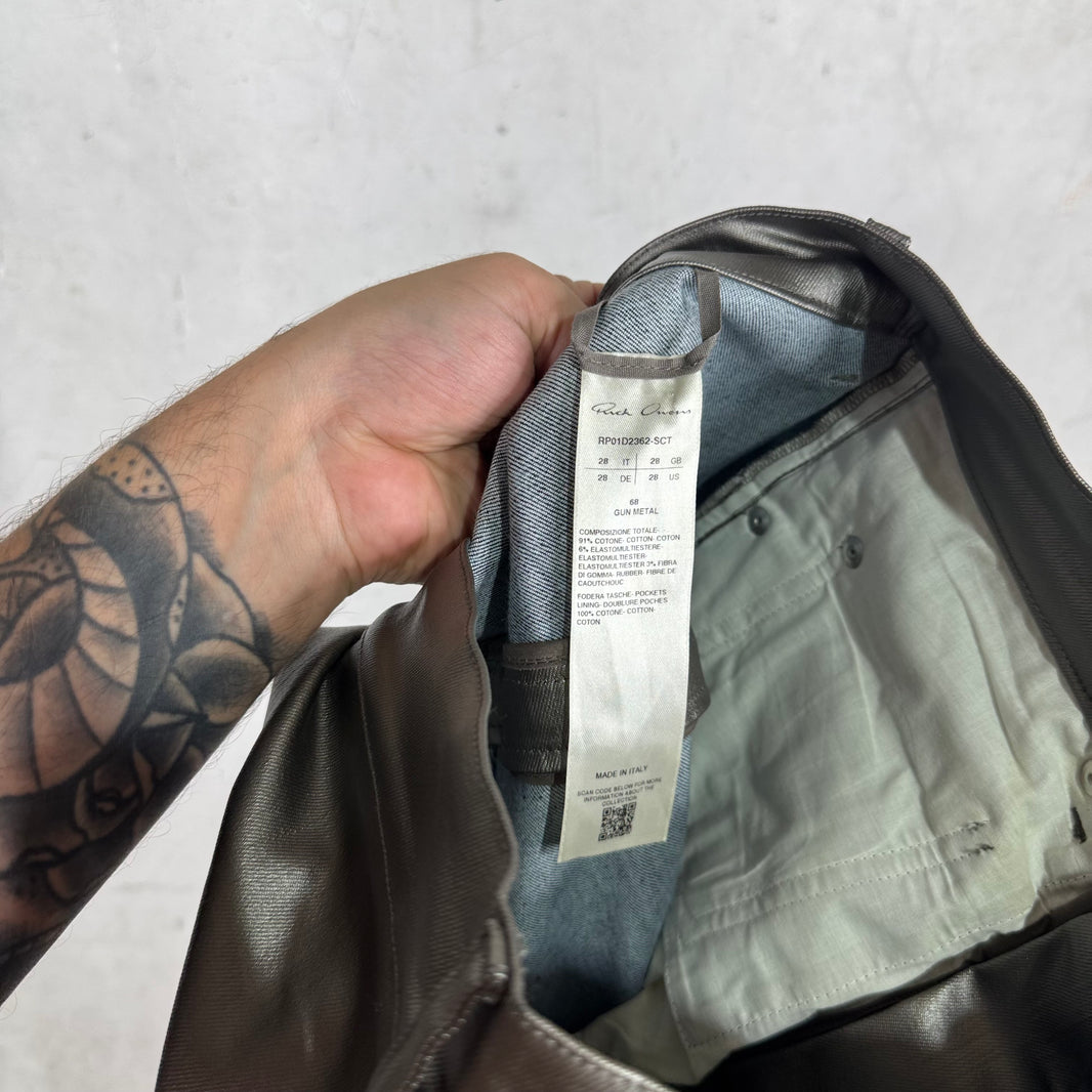 Rick Owens Lido Silver Coated Banana Bolan Jeans