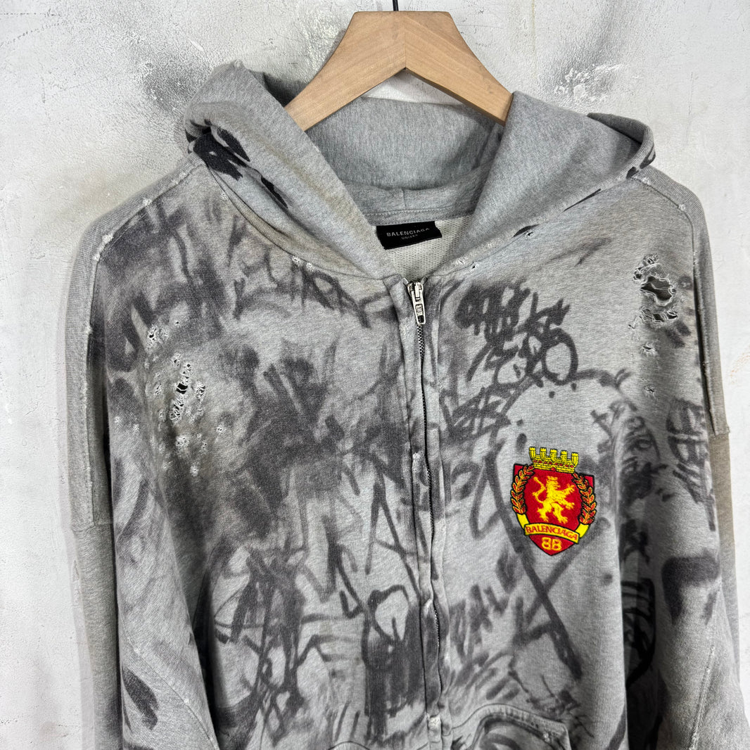 Balenciaga Grey Skater Zip Up Hoodie