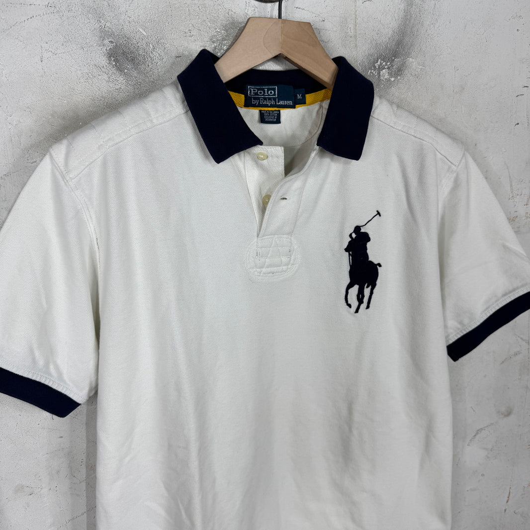 Ralph Lauren White/Navy Cuffed Big Pony Polo