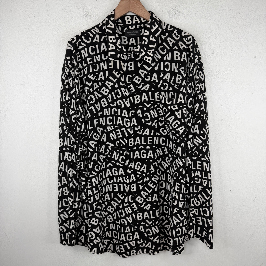 Balenciaga Home Wear AOP Silk LS Button Up Shirt