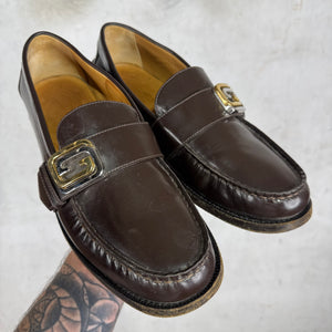 Gucci Two Tone G Buckle Brown Loafers