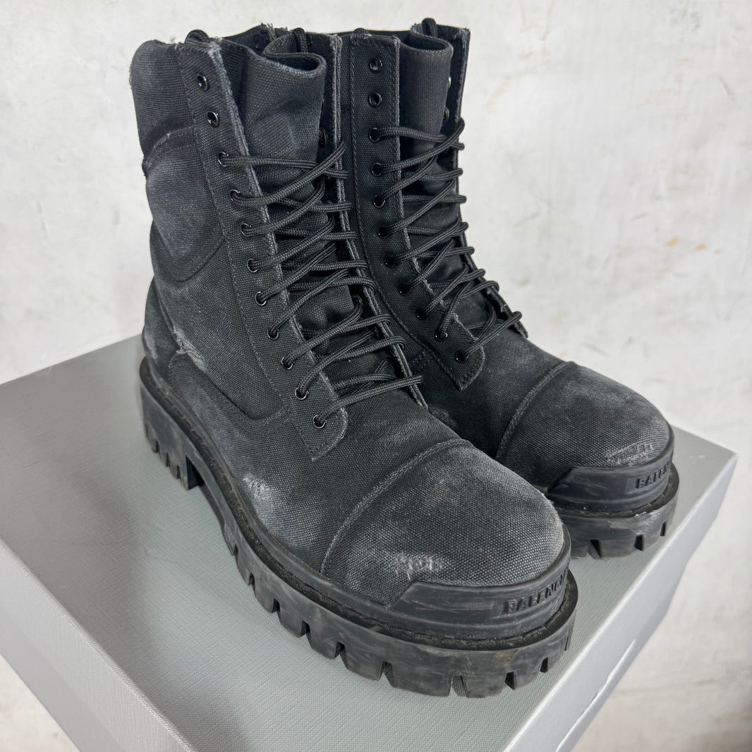 Balenciaga Distressed Canvas Strike Boots