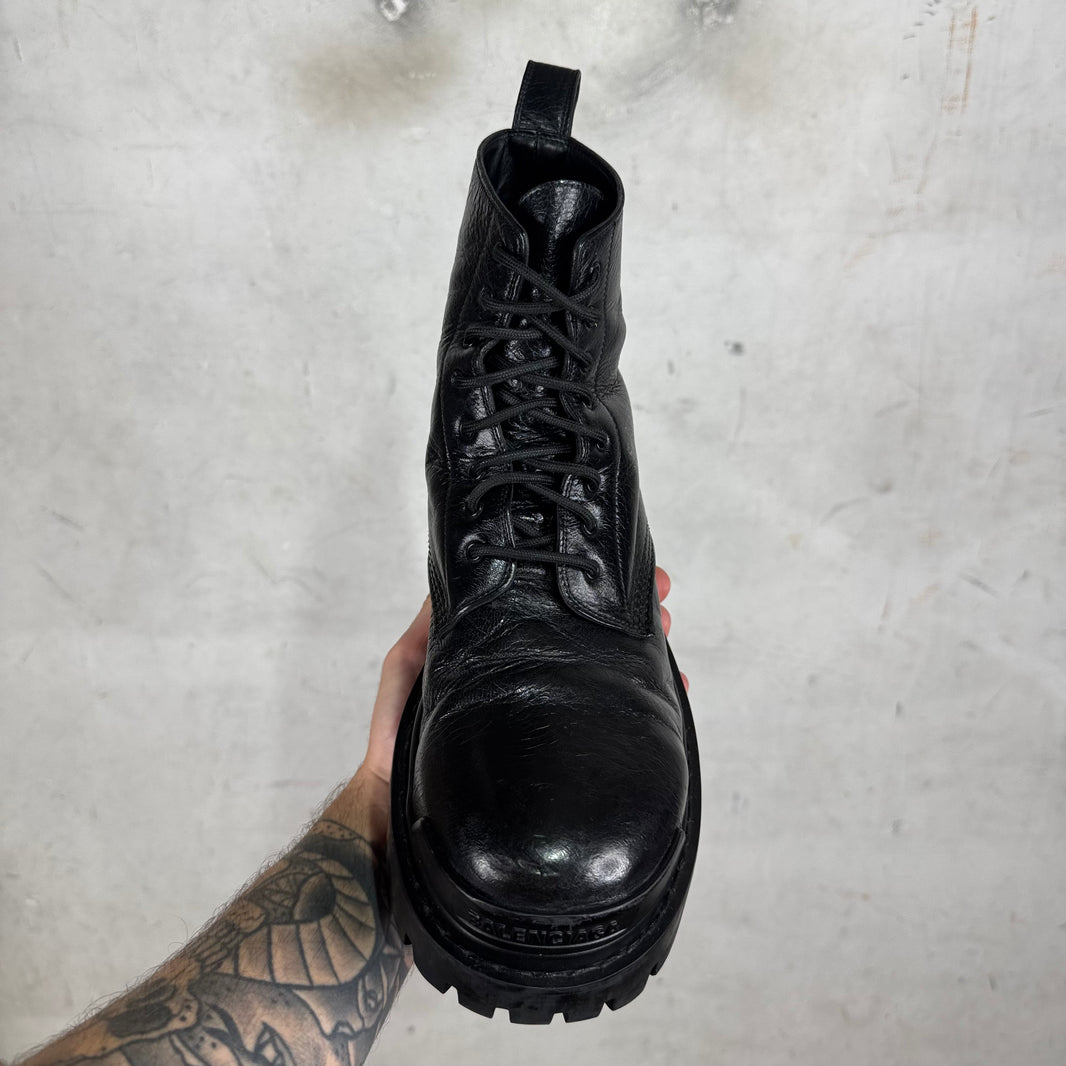 Balenciaga Smoked Tumbled Leather Strike Boots