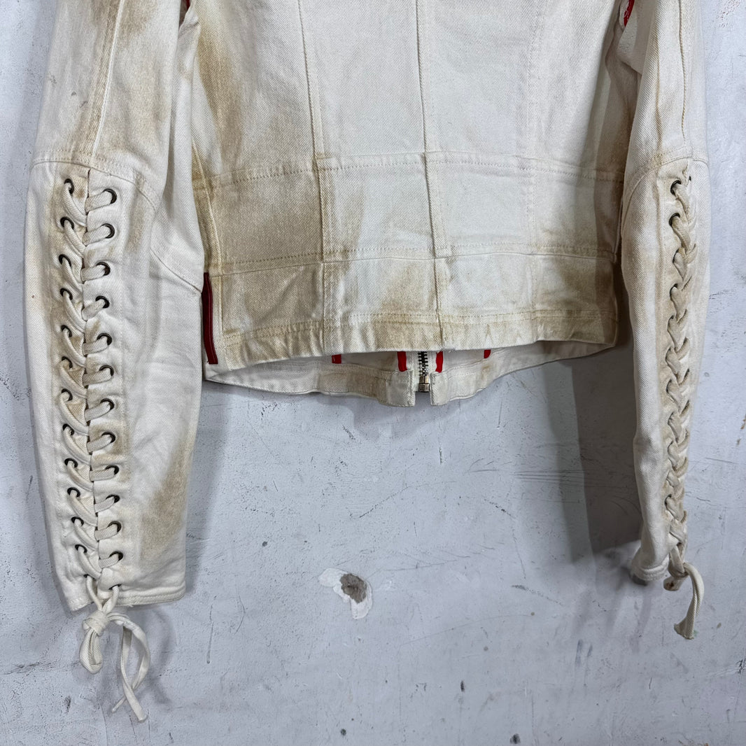 Prada 90's Sandblast Denim Biker Jacket