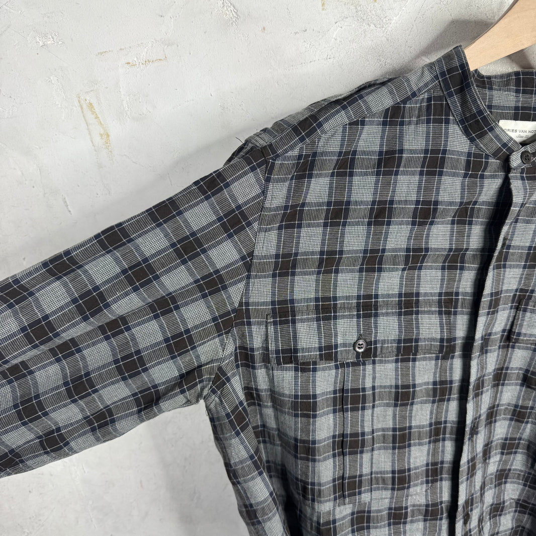 Dries Van Noten Blue/Brown Plaid Shirt With Epaulettes