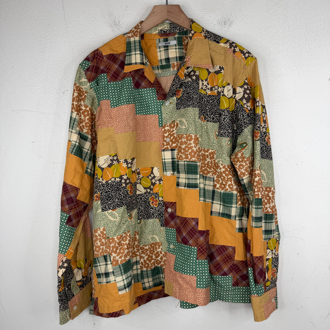 Bode Diagonal Square Patchwork Button Up LS Shirt