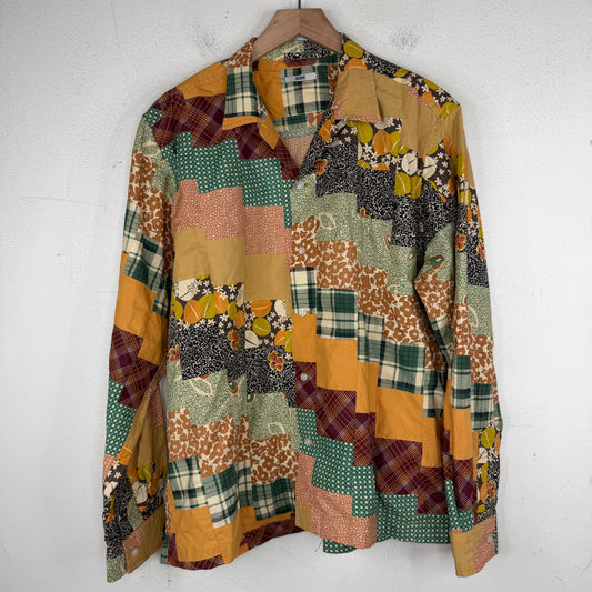 Bode Diagonal Square Patchwork Button Up LS Shirt