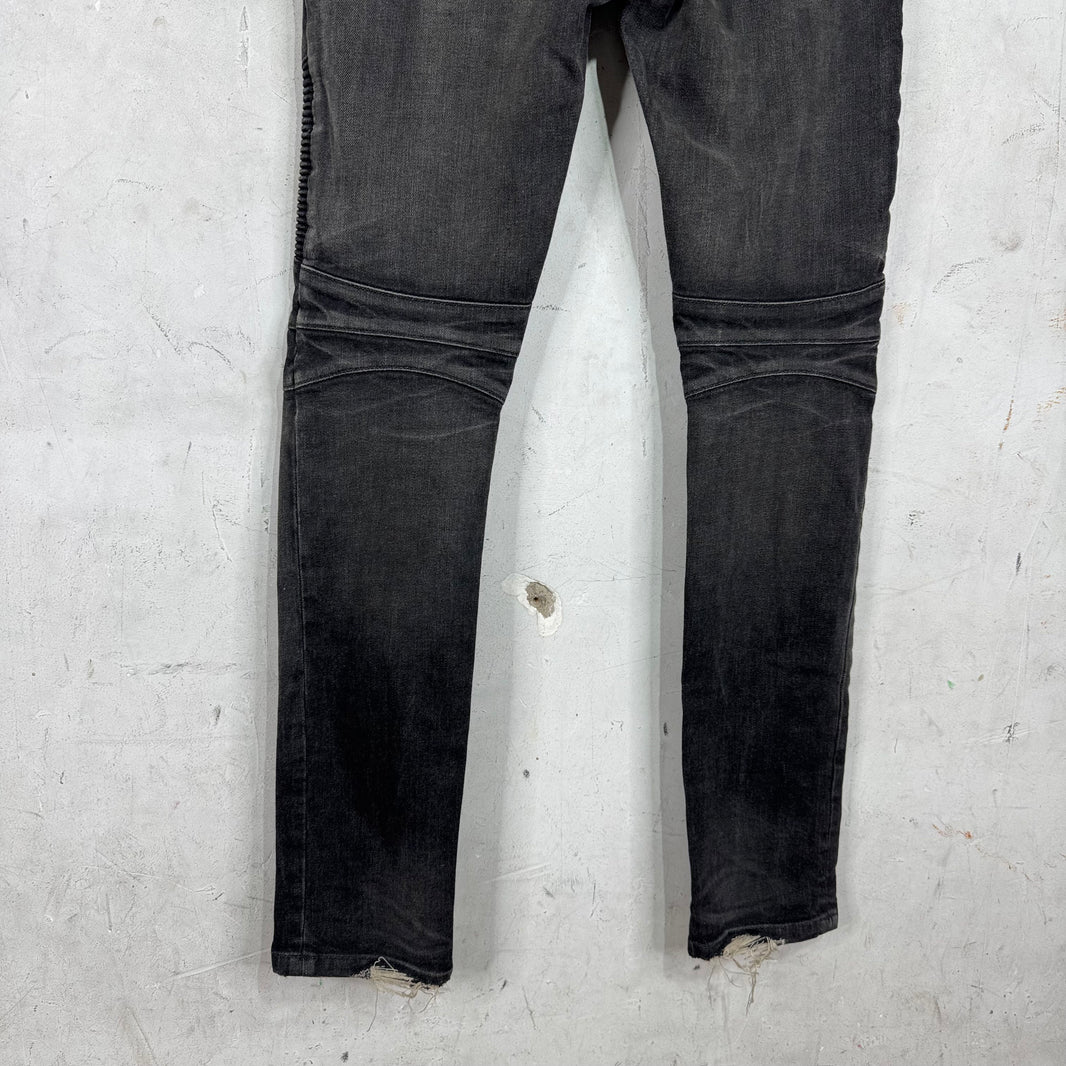 Balmain Charcoal Distressed Biker Jeans