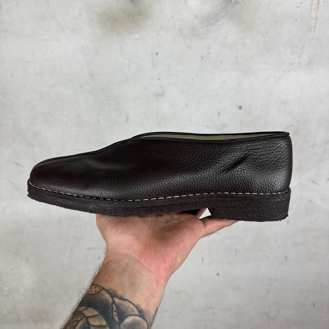 Lemaire Brown Leather Piped Slippers
