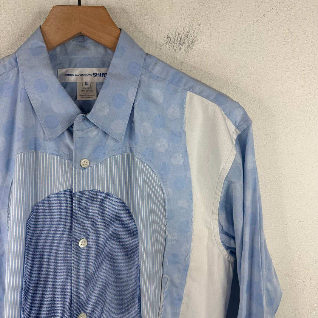 CDG Blue Circle Patchwork Button Up Shirt