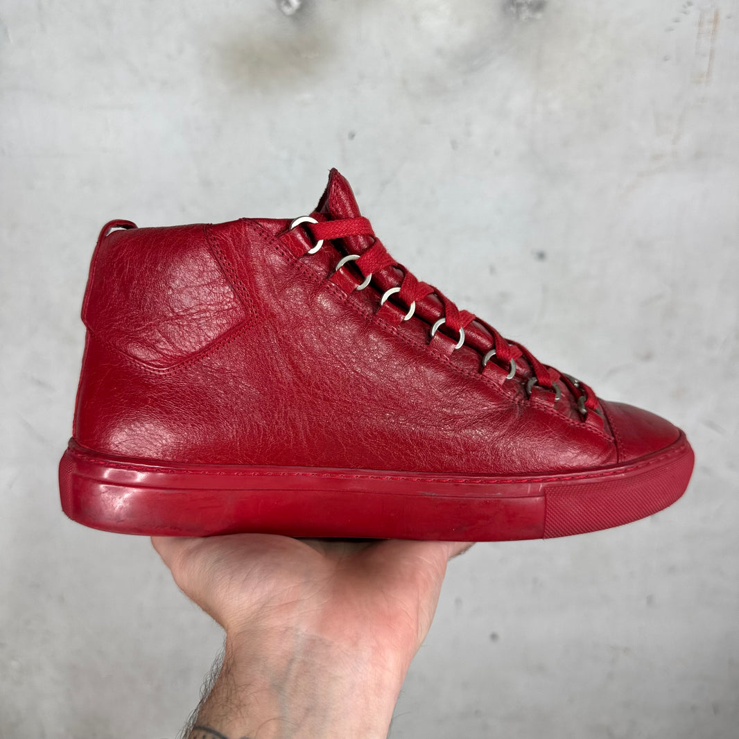Balenciaga Red Tumbled Leather Arenas