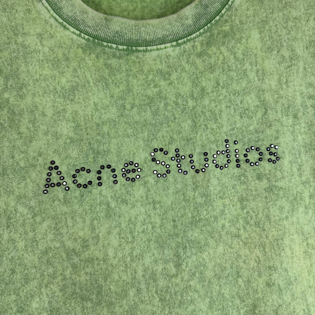 Acne Studios Acid Green Crystal Logo T-Shirt