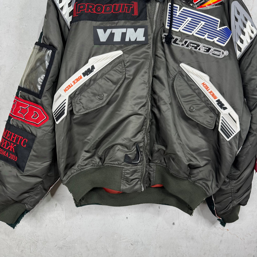 Vetements x Alpha Patchwork Racer Hooded Bomber Jacket