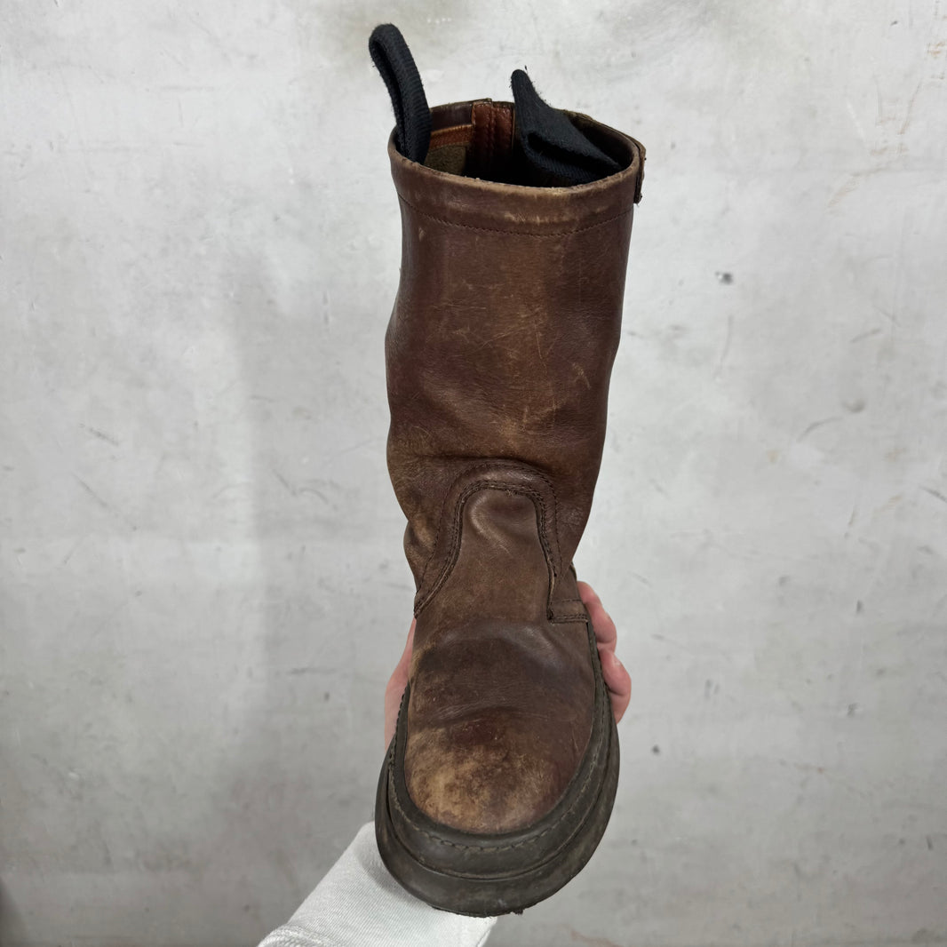 Rick Owens Brown Leather Pull Boots