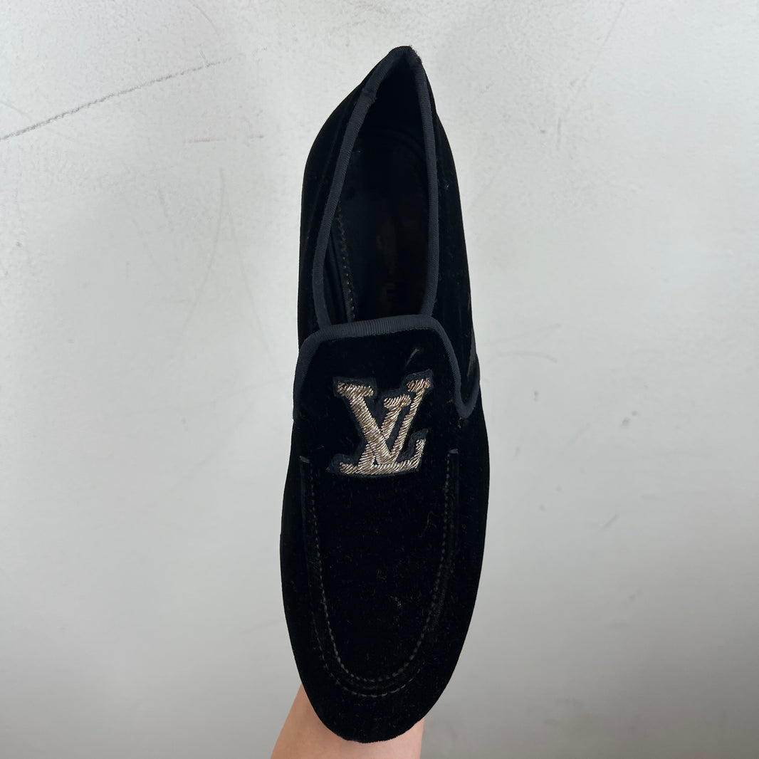 Louis Vuitton Emboirdered Velvet Slip On Loafers
