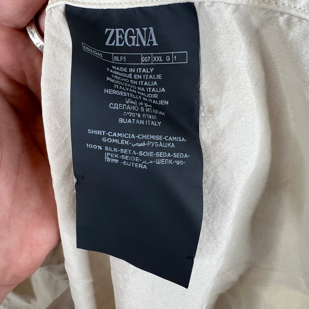 Zegna Beige Silk Button Up Shirt