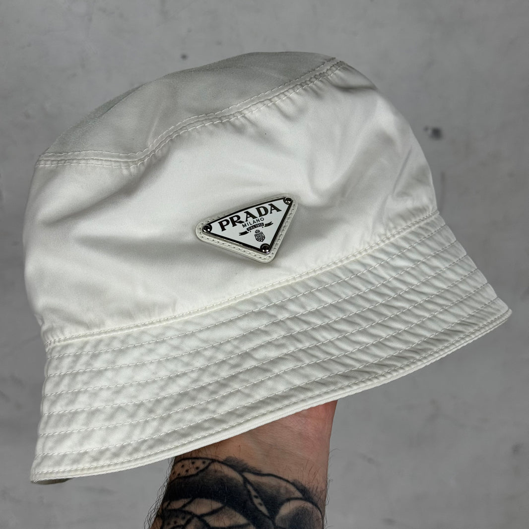Prada White Renylon Bucket Hat