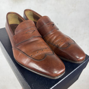 Prada Brown Leather Wing Tipped Loafers
