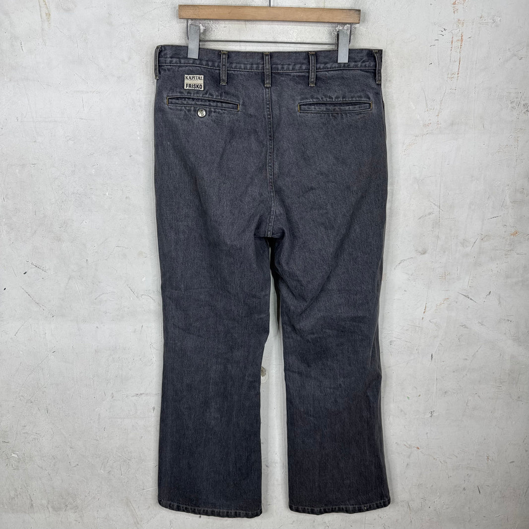 Kapital Stitch Pleated Flared Jeans
