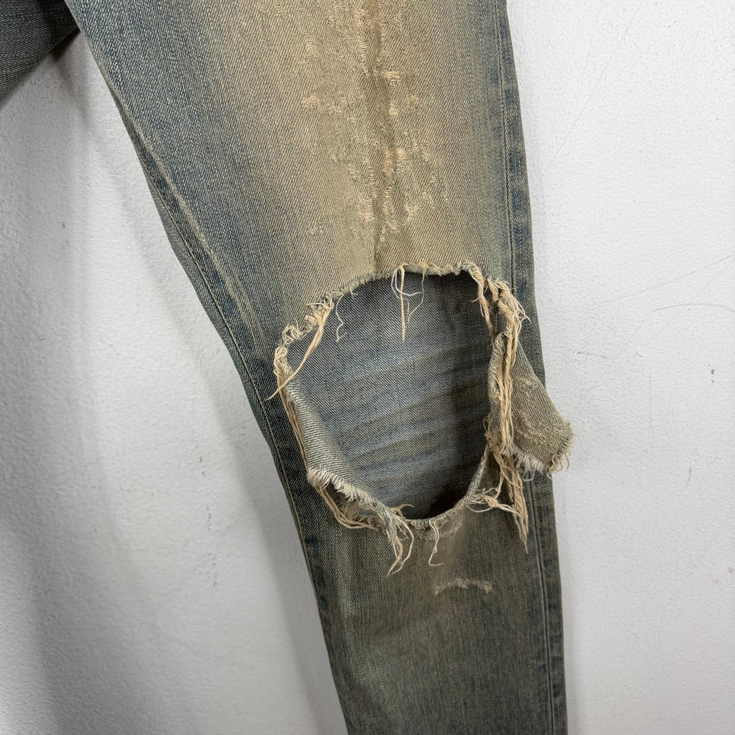 Saint Laurent D02 Washed Light Blue Distressed Jeans